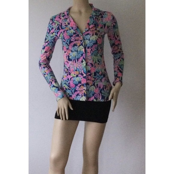 NEW LILLY PULITZER Oyster Bay Navy PJ Knit Button Up Long Sleeve Top (Size XXS) - Picture 7 of 12